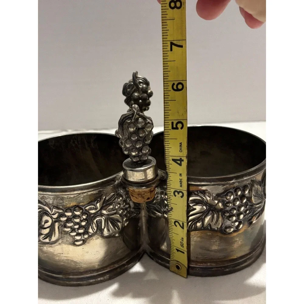 Vintage French SILEA Silvertone Twin Wine Bottle Holder with Stoppers